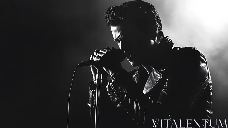 Backlit monochrome vocalist in high-contrast stage silhouette.