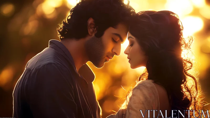 Golden Light Embrace: A Romantic Moment Between Two People.