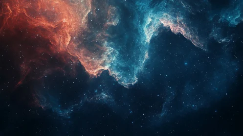 Bipolar emission nebula with teal and red ionized gas filaments