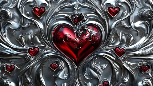 Crimson Heart Ornamental Metal. Baroque Symmetry.