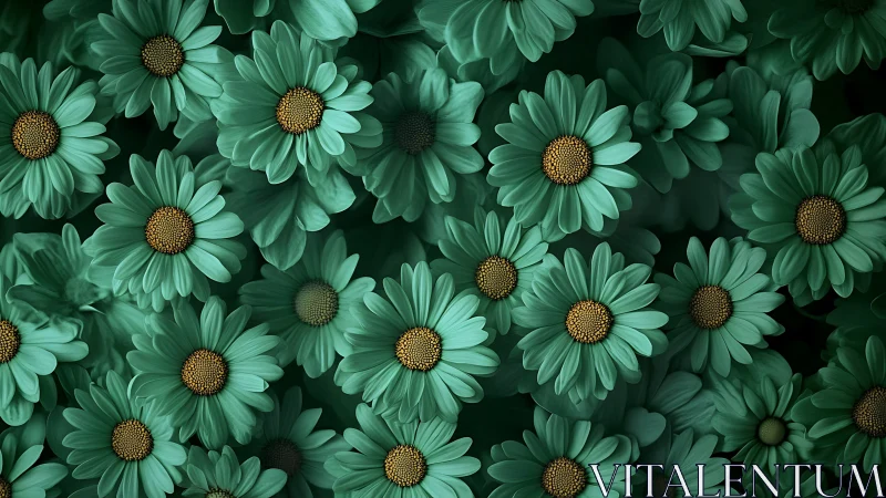 Mint Green Daisies Clustered on Dark Background
