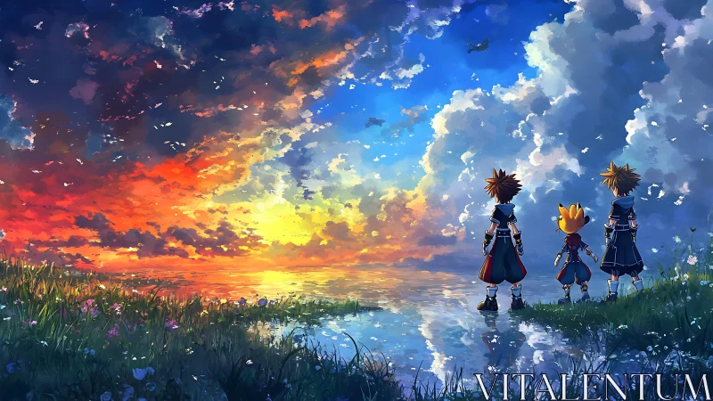 Sky-splitting horizon invites three dreamers into painted light