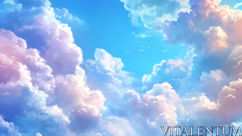 Soft pastel clouds against clear bright blue sky.