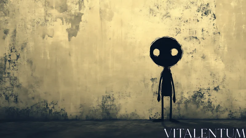 Quiet shadowy figure gazes softly from a worn golden wall