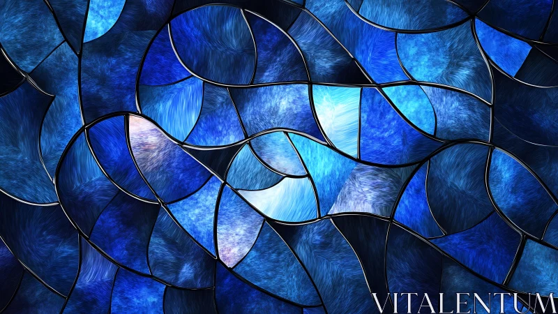 Abstract Blue Stained Glass Pattern with Fluid Organic Shapes.