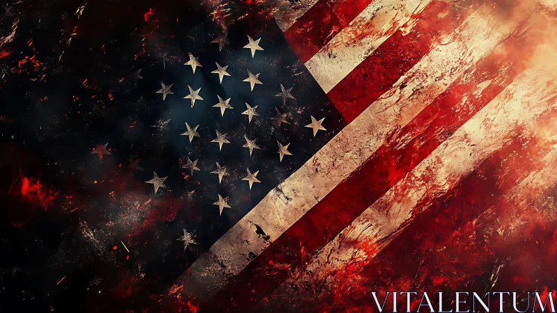 Weathered American Flag Digital Composite with Fire Effects.