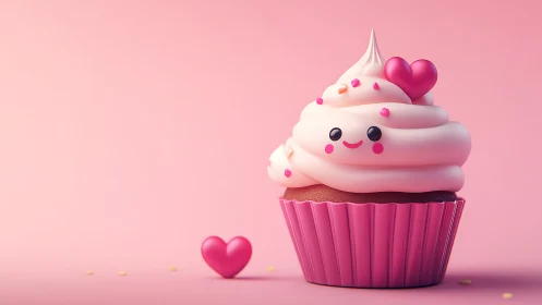 Cheerful Frosted Cupcake with Love Heart Topper.