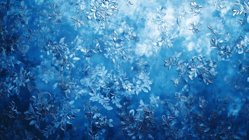 Icy bloom cascade drifting through deep sapphire hush.