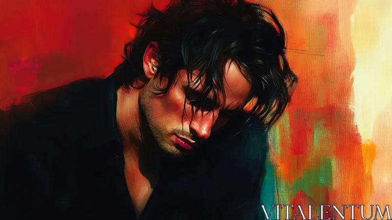 Male portrait against abstract warm multicolored background.