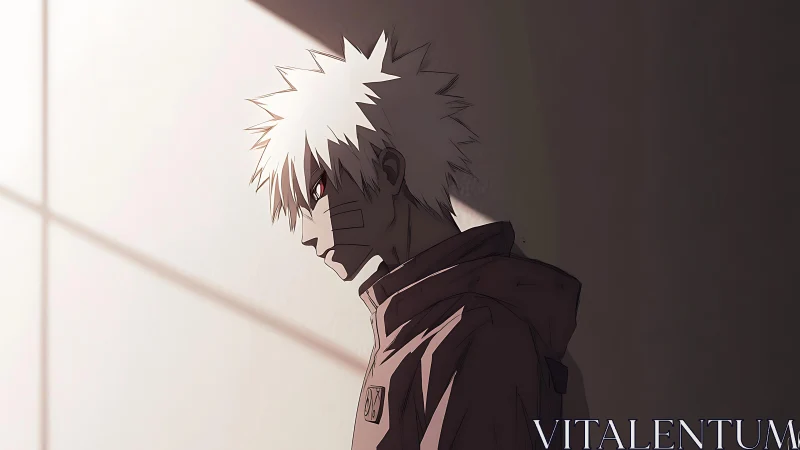 Brooding white‑haired warrior in a blade of lonely light.