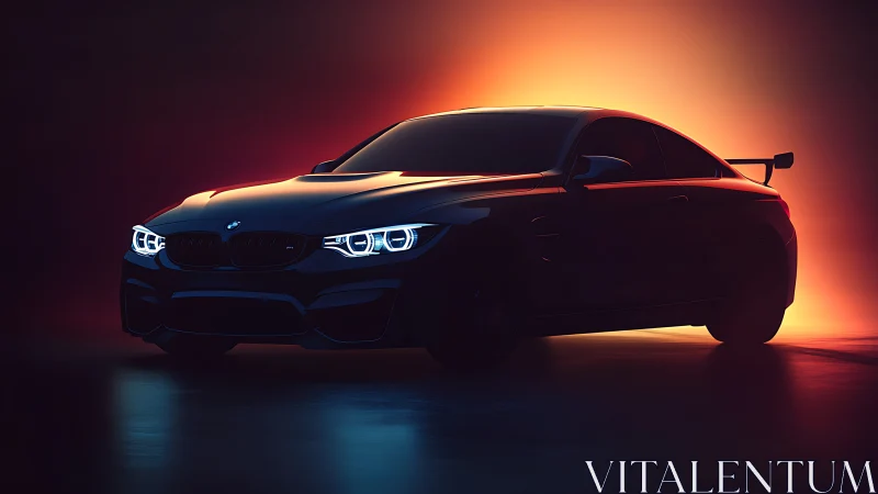 Midnight coupe prowls through molten neon horizon glow