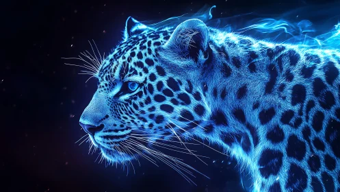 Luminescent Leopard: Bioluminescent Feline Digital Rendering.