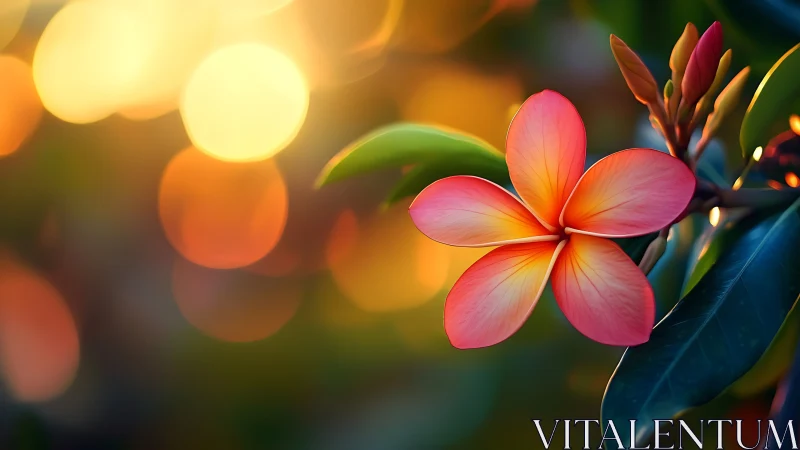 Pink plumeria flower with bokeh background lighting