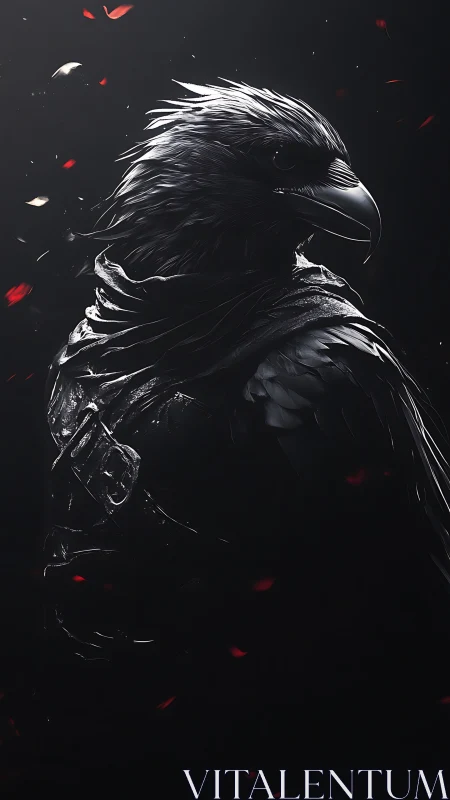 Midnight raven warrior rendered in dramatic side profile.