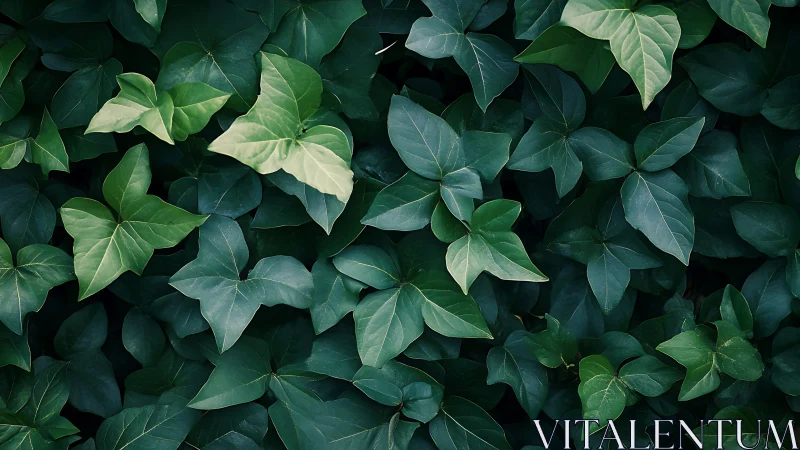 Layered ivy foliage pattern in deep green tonal field.