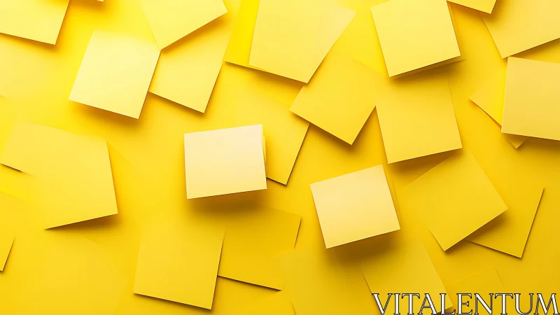 Isometric cluster of yellow adhesive notes under directional light.