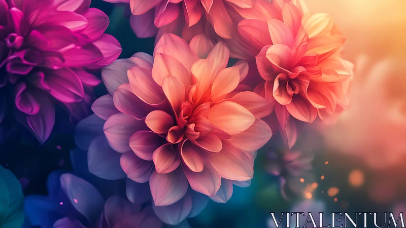 Radiant Dahlias Bloom in Gradient Sunset Glow