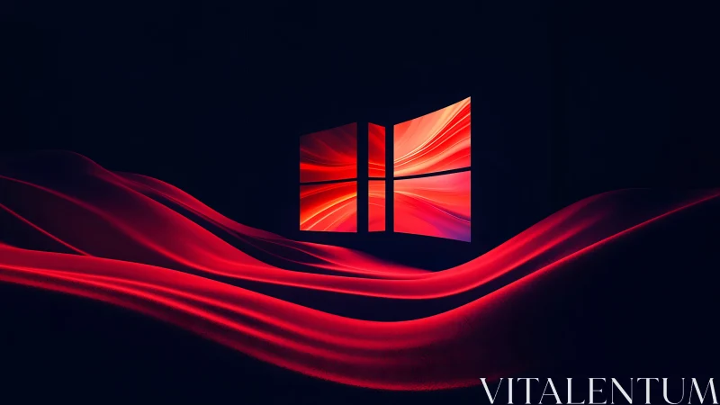 Luminous red waves flowing toward glowing window portal.