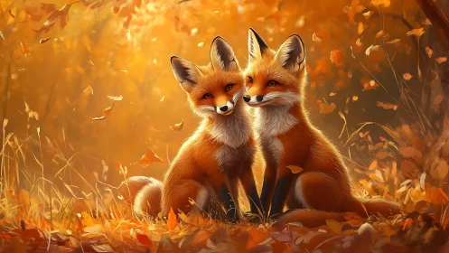 Foxfire twins share a golden whisper in swirling autumn light