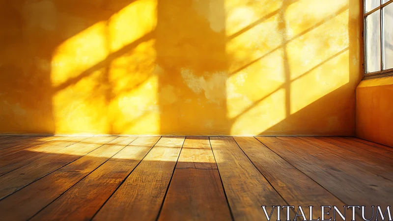 Sunlit wooden room glows with warm golden afternoon light