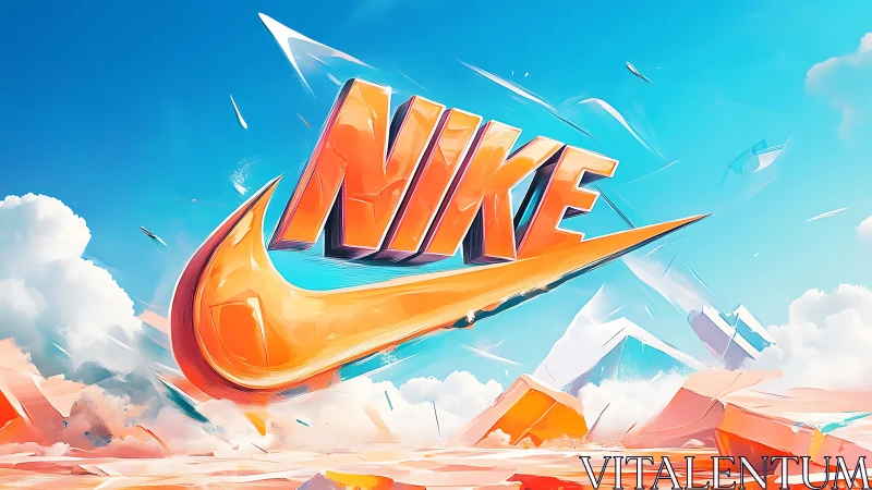 Dynamic orange swoosh logo in stylized sky environment