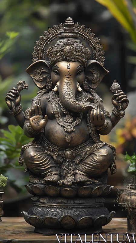 Intricately cast bronze Ganesha idol with ornate lotus pedestal
