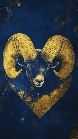 Golden ram heart glowing against deep midnight blue.