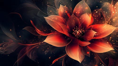 Digital red flower rendered with translucent layered petals