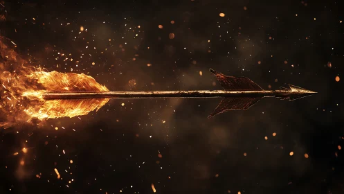 Flaming arrow scribbles a molten line across smoky night