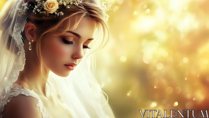Soft light cradles the daydreaming bride in golden hush