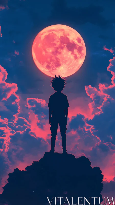 Skyline dreamer under a neon rose moonrise vigil.