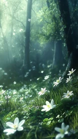 Enchanted Forest Bloom: Where Sunlight Dances Through Green.