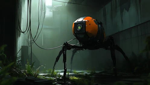 Survey drone patrols overgrown industrial corridor. Period.