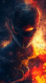 Fiery elemental figure glowing with molten inner power.