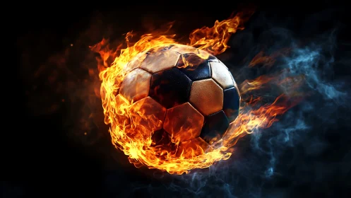 Incandescent soccer ball wrapped in dynamic volumetric fire plume