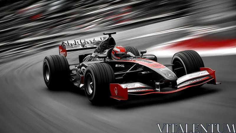 Scarlet speedster carves a silver arc through blurred thunder.