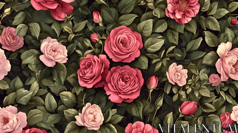 Roses Cascade: Where Blush and Crimson Dance Through Garden Shadows