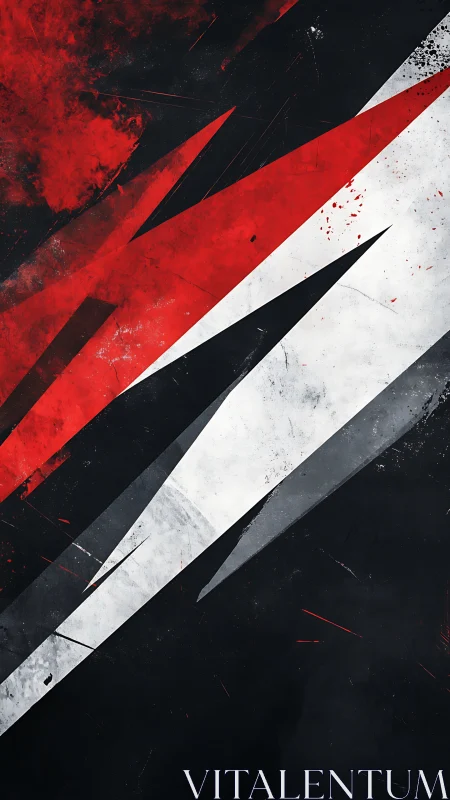 Angular red, white and black abstraction uses distressed geometry