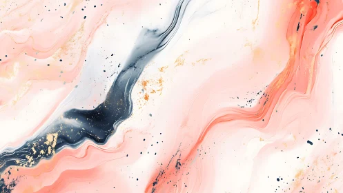 Coral and ink marble abstraction with gold dust accents.
