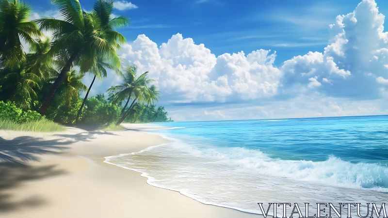 Pristine Tropical Beach with Palm Trees and Turquoise Ocean