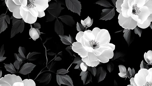 Elegant White Blooms Dancing in Midnight Garden.