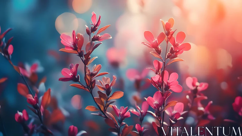 Digital close-up shows stylized pink foliage against soft bokeh