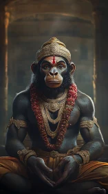 Regal monkey sage in golden temple calm and quiet.