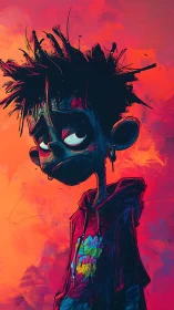 Expressive streetwear character in neon digital painting style.