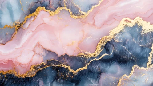 Marbled pink and navy fluid abstraction with gilded fissures