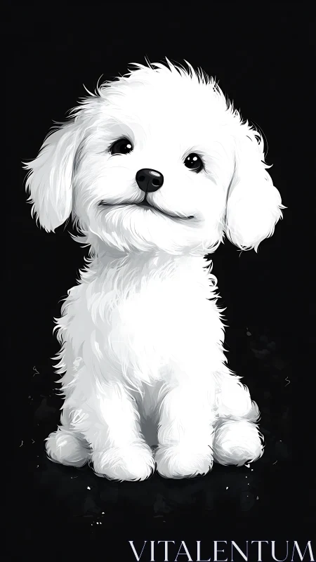 White fluffy puppy portrait sits against deep black background