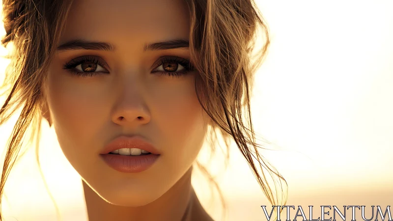 Sunlit close-up portrait with warm cinematic glow.