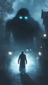 Midnight wanderer meets towering ghost of blue hunger.