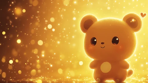 Golden bubble-bear beaming softly in a sparkly starlit glow.