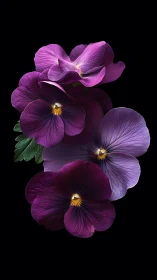Velvet Petals Dancing: Purple Pansies Against Midnight Canvas.